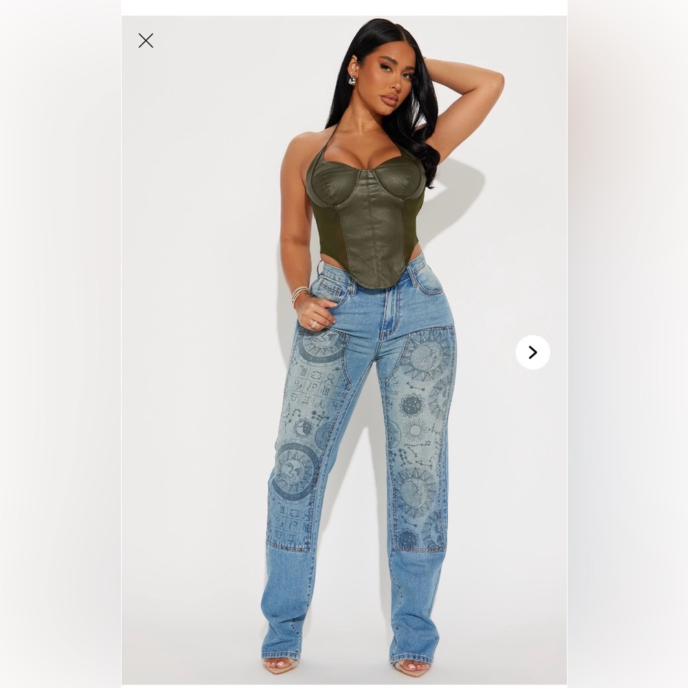 Astrology printed and patched High Waisted Wide Leg Jeans Fashion Nova- Size 15